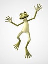 3D rendering of cartoon frog jumping for joy. Royalty Free Stock Photo