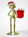 3D rendering of cartoon frog wearing Santa hat. Royalty Free Stock Photo