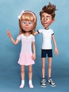 3D rendering of a cartoon girl and boy posing for the camera