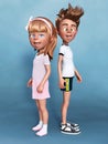 3D rendering of a cartoon girl and boy posing for the camera