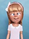 3D rendering of a cartoon girl doing a silly face