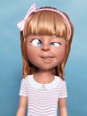 3D rendering of a cartoon girl doing a silly face