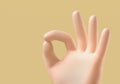 3d rendering of cartoon hand, okay sign gesture