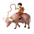 3D rendering of a cartoon illustration of a boy and cattle