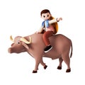 3D rendering of a cartoon illustration of a boy and cattle