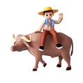 3D rendering of a cartoon illustration of a boy and cattle