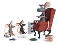 3D rendering of cartoon mice storytime Royalty Free Stock Photo