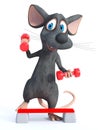 3D rendering of a cartoon mouse doing a workout with dumbbells