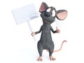 3D rendering of a cartoon mouse holding blank sign