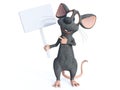 3D rendering of a cartoon mouse holding blank sign