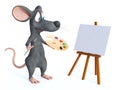 3D rendering of a cartoon mouse holding brushes and palette Royalty Free Stock Photo