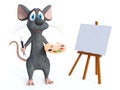 3D rendering of a cartoon mouse holding brushes and palette