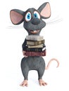 3D rendering of a cartoon mouse holding a pile of books Royalty Free Stock Photo