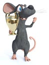 3D rendering of a cartoon mouse holding trophy award