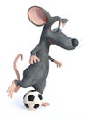 3D rendering of a cartoon mouse kicking soccer ball