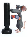 3D rendering of a cartoon mouse punching a heavy bag