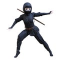 3D Rendering Cartoon Ninja Boy on White