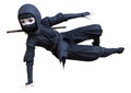 3D Rendering Cartoon Ninja Boy on White