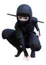 3D Rendering Cartoon Ninja Boy on White