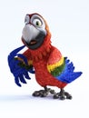 3D rendering of cartoon parrot busted.