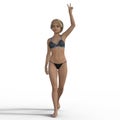 3D rendering of a cartoon pinup girl
