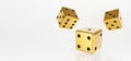 3D rendering of casino dice isolated on white background abstract in flight. Bet, betting. Golden casino game sign. Luxury gamble Royalty Free Stock Photo