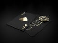 3d Rendering of casino gold chip and black play card, clipping path included