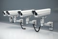 3d rendering of cctv camera or surveillance system on grey background, 3D rendering of a group of security cameras on a white