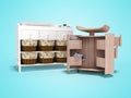3D rendering changing table cabinet and changing table transformer with shuhlyady isolated on blue background with shadow