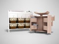 3D rendering changing table cabinet and changing table transformer with shuhlyady isolated on gray background with shadow