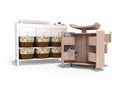 3D rendering changing table cabinet and changing table transformer with shuhlyady isolated on white background with shadow