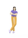 3D rendering character of an asian girl hands on chest. The concept of success, relaxation, confidence, leader. Positive