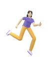 3D rendering character of an Asian girl jumping and dancing holding his hands up. Happy cartoon people, student, businessman. Royalty Free Stock Photo