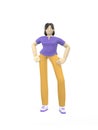 3D rendering character of an Asian girl standing in a free pose. Happy cartoon people, student, businessman. Positive illustration