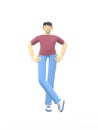 3D rendering character of an Asian guy standing in a free pose. Happy cartoon people, student, businessman. Positive illustration