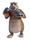 3D rendering of cartoon bear wearing boxing gloves.