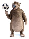 3D rendering of a cartoon bear posing with soccer ball. Royalty Free Stock Photo