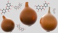 A 3d rendering of quercetin molecules and chartreuse onions Royalty Free Stock Photo