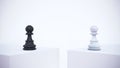 3d rendering. a chess black and white figures mounted on a white podium. Royalty Free Stock Photo