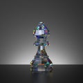 3d rendering, chess game, isolated crystal bishop piece, glass object, abstract modern minimal design.