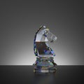 3d rendering, chess game, isolated crystal knight piece, glass object, abstract modern minimal design.