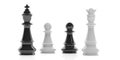 3d rendering chess king, queen and pawns on white background Royalty Free Stock Photo