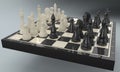 3d rendering chessmen on glossy chessboard