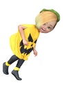 3D Rendering Little Girl in Halloween Costume on White