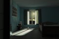 3d rendering of children`s room at night with shining bright moon