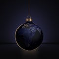3D rendering Christmas ball Planet Earth at night lighting
