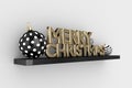 3d rendering of christmas baubles and merry christmas text