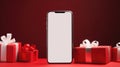 3 d rendering, christmas gift screen, phone with red ribbon