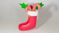 3d rendering of Christmas red Sock Isolated.  Hanging red boot. Isolated on white Royalty Free Stock Photo