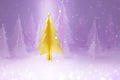 3d rendering Christmas tree on pink background. Golden christmas Tree. Snowing